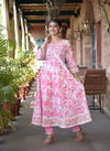 White Pink Floral Anarkali Kurti With Bottom Dupatta Catalog